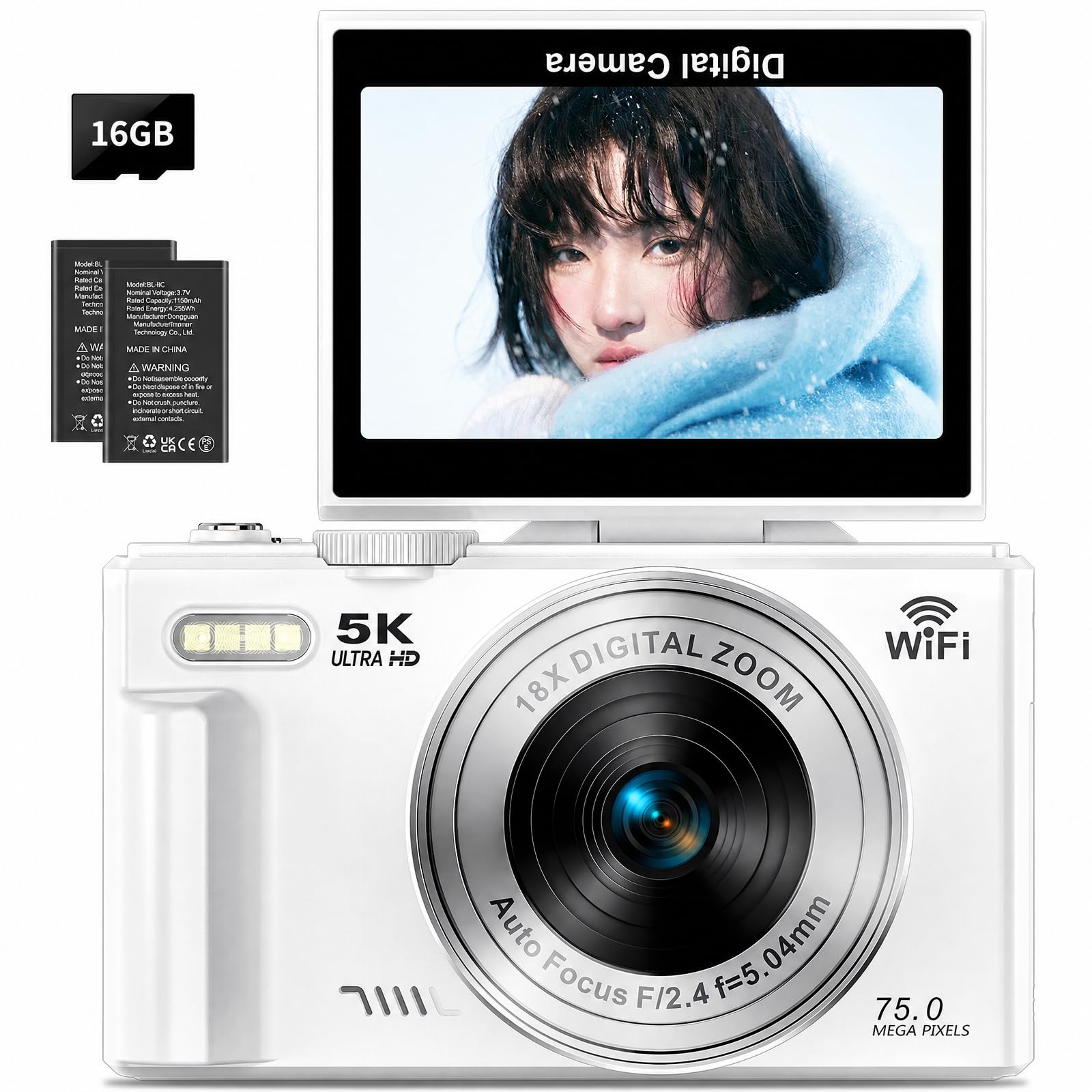 デジタルカメラ　5k 7500万画素　スマホ転送　18倍デジタルズーム Amazon.co.jp: デジカメ 5K 7500万画素 デジタルカメラ スマホに送れる